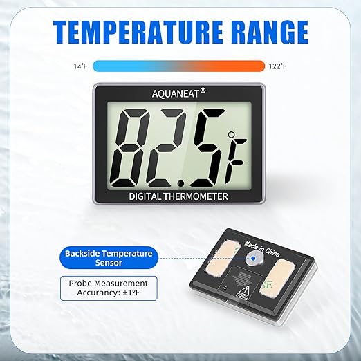 AQUANEAT Aquarium Thermometer 2 Packs, Fish Tank Thermometer, Aquarium Digital Temperature Gauge, with Large LCD Display