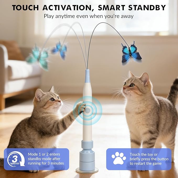 Wortade Interactive Cat Toys for Indoor Cats, Automatic Butterfly Cat Toy USB Rechargeable, Electric Cat Teaser Toy for Bored Indoor, Flying Bird Feather Wand Toy Kitten Toys Multi Cat Households