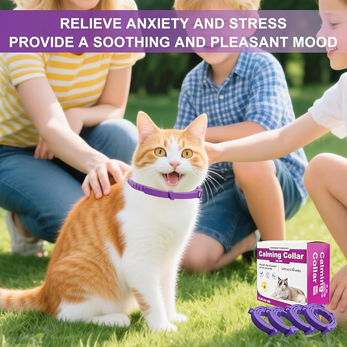 Cat Calming Collar, 15-Inch Adjustable, 60-Day Stress Relief, Purple, 4-Pack