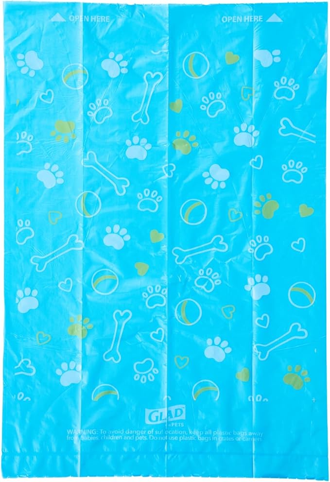 Glad for Pets Scented Dog Waste Bags, Tear-Resistant Pet Poop Pick-up Bags with Leak Protection, Lemon Fresh Scent, Fun Multicolor Bag Designs, 6 Rolls, 90 Bags Total
