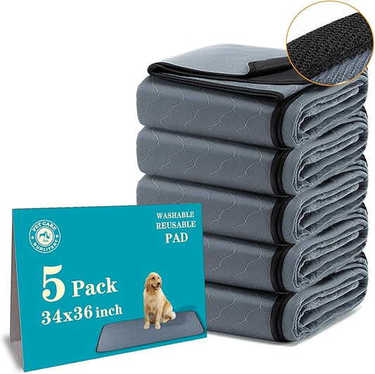 Bunlitent Washable Pee Pads for Dogs 5 Pack, 34x36 Reusable Puppy Pads with Quick Dry, Anti-Slip, Ideal for House Training, Crate & Whelping, Dog Carpet