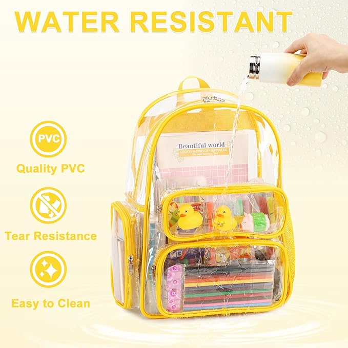 CAMTOP Clear Backpack Heavy Duty Transparent Bag See Through BookBag for Student School Work Festival Sport Travel (Yellow)