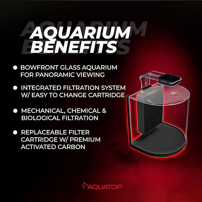 Aquatop Pisces Curved Bowfront Aquarium, 3 Gal - 53GPH – Nano Semi-Circle Glass Aquarium Kit – Touch LED Light – Built-in Filter for Fresh & Saltwater