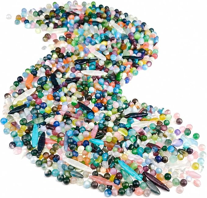 5‑7mm Crystal Gravel 1 lb in Small Box | White Quartz, Rose Quartz, Green Fluorite, Rainbow Crystal, Cat’s Eye, Amethyst | Fish Tank, Planter, DIY, Meditation Decor (Cat’s Eye)