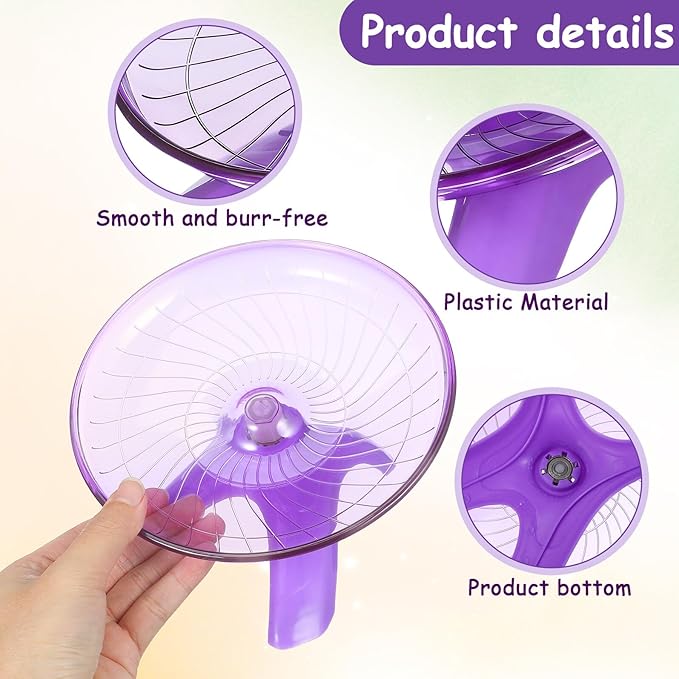 Silent Hamster Wheel Large Flying Saucer Exercise Wheel for Gerbils and Hedgehogs with Violet Color, Quiet Small Animal Running and Cage Accessory
