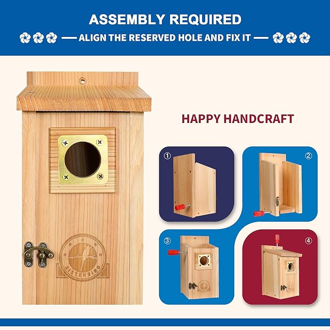 SISTERBIRD Bird Houses for Outside Clearance with Copper Guard, Cedar Bird House Outdoor, Bluebird Finch Swallow Wren Chickadee