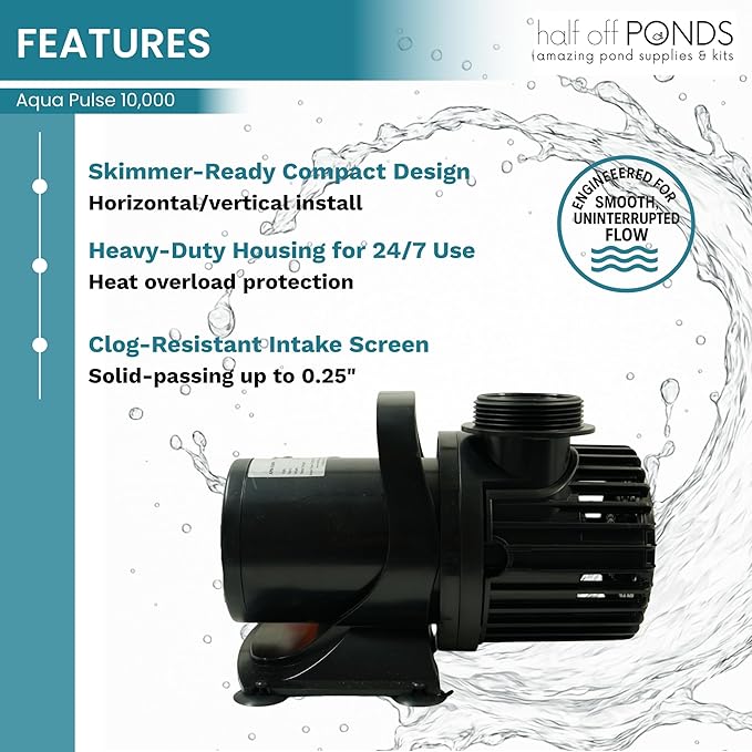 HALF OFF PONDS Submersible Water Pump, 10,000 GPH Pond Pump with 20FT Power Cord and 31FT Max Head, 720W Ultra Quiet Energy Efficient Pump for Koi Pond, Fountain, Waterfall, Water Garden, Skimmer