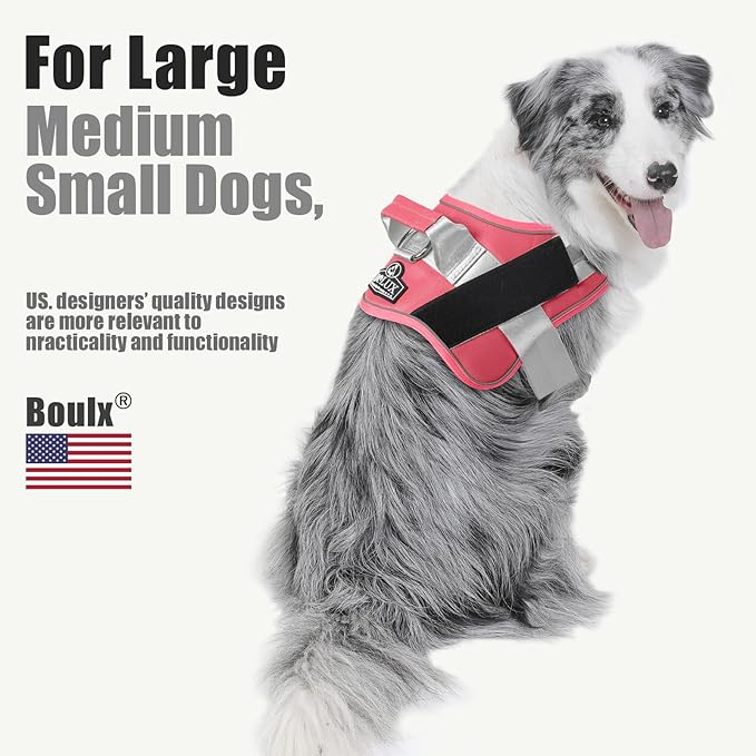 Bolux Dog Harness, No-Pull Reflective Dog Vest, Breathable Adjustable Pet Harness with Handle for Outdoor Walking - No More Pulling, Tugging or Choking (Red, XXL)