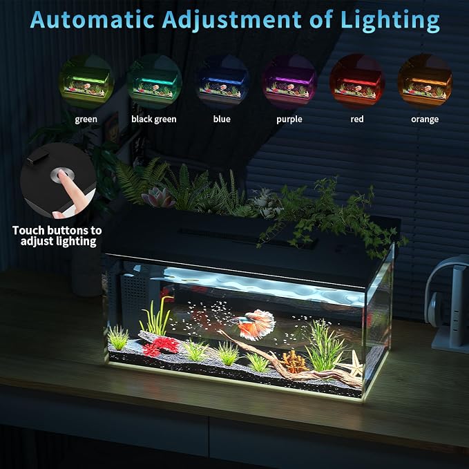 ERAARK 3.7 Gallon Betta Fish Tank self Cleaning,Smart Aquarium Aquarium kit with Filter Light Water Pump (Black)