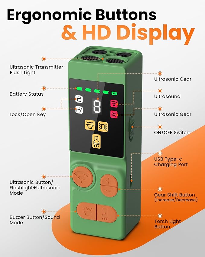 [Digital LED Display] ultrasonic Dog bark Deterrent with 4 Transmitters, Green 10 Gears Dog Training Device for Dogs, Rechargeable Anti Barking Device & Dog Repellent with Flashlight