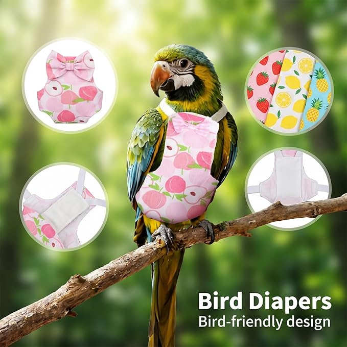 4 Pcs Bird Diaper, Reusable Pet Bird Diapers Parrot Flight Suit with Waterproof Inner Layer Adjustable Parakeet Diaper Washable for Parakeet Cockatiel Mini Macaw Budgie Canary Size L