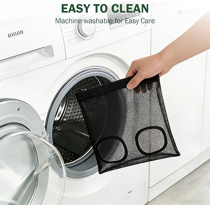 Mesh Guinea Pig Hay Feeder Bag for Guinea Pigs Rabbits Chinchillas, Hanging 2-Hole Hay Dispenser Breathable Wear-Resistant (Black)