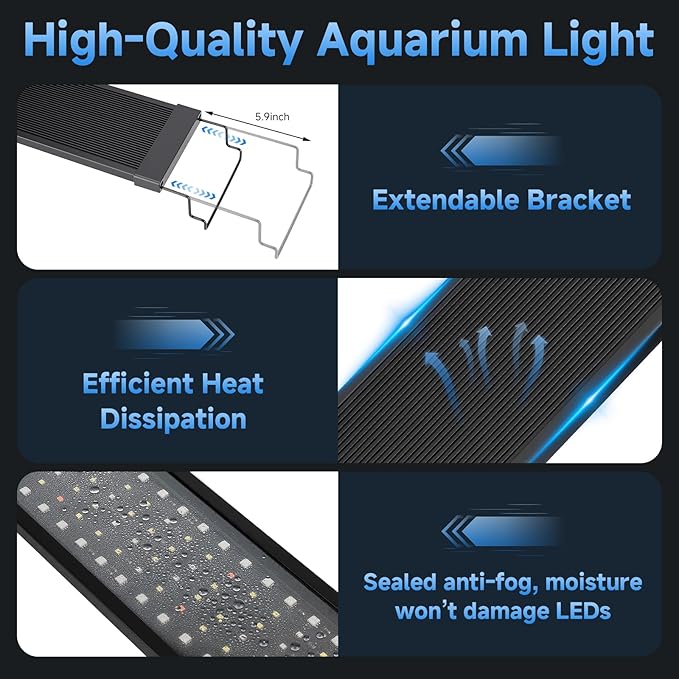 fishkeeper LED Aquarium Plant Light, 24/7 Full Spectrum Aquarium Light with 5 Nature Weather Mode, Auto On Off with Timer for 40-48 Inch Fish Tank, Adjustable Colors/Brightness with Memory Function