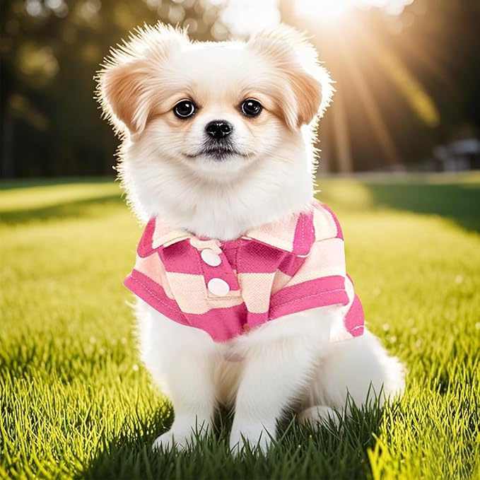 Dog Shirt Polo Shirt Striped Collar Puppy Clothes Summer Button Up Pet Clothes for Small Medium Dogs Cats for Boy Girl Pets (Pink, Large)
