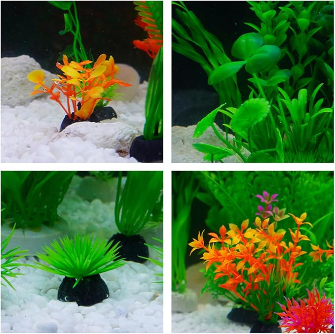 16-Piece Artificial Aquarium Plants Set – Vibrant, Realistic Fish Tank Decorations for Aquariums, Reptile Terrariums, and Aquatic Landscapes