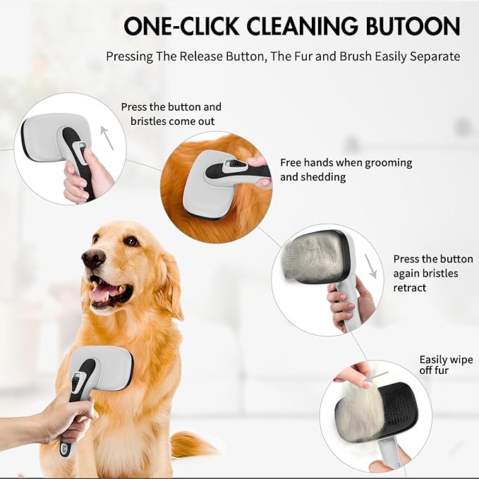 Cat Brushes for Indoor Cats - Self Cleaning Slicker Brush for Shedding Short & Long Haired Dogs, Skin Friendly Deshedding Grooming Tool to Removes Loose Fur, Mats,Tangles & Undercoat, Gray