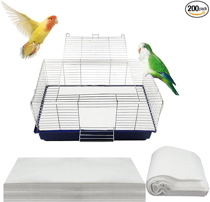 Buryeah 200 Pcs Bird Cage Papers Liner Disposable Non Woven Parrot Bird Pad, Precut Absorbent Bird Paper, Pet Cages Cushion Accessories for Parrot Canary Finch Macaw Parakeet, 22.8 x 11.1''