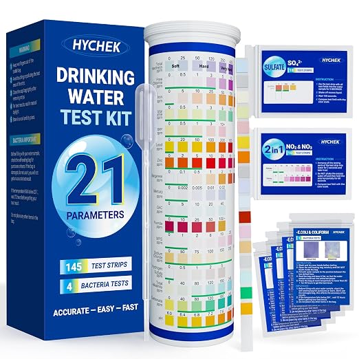 21 in 1 Accurate Drinking Water Test Kit, Well Water Testing Kit | 145 Strips + 4 Bacteria Tests, Home Tap Water Tester for Iron Lead Nitrate Fluoride Chlorine Copper Hardness pH and More