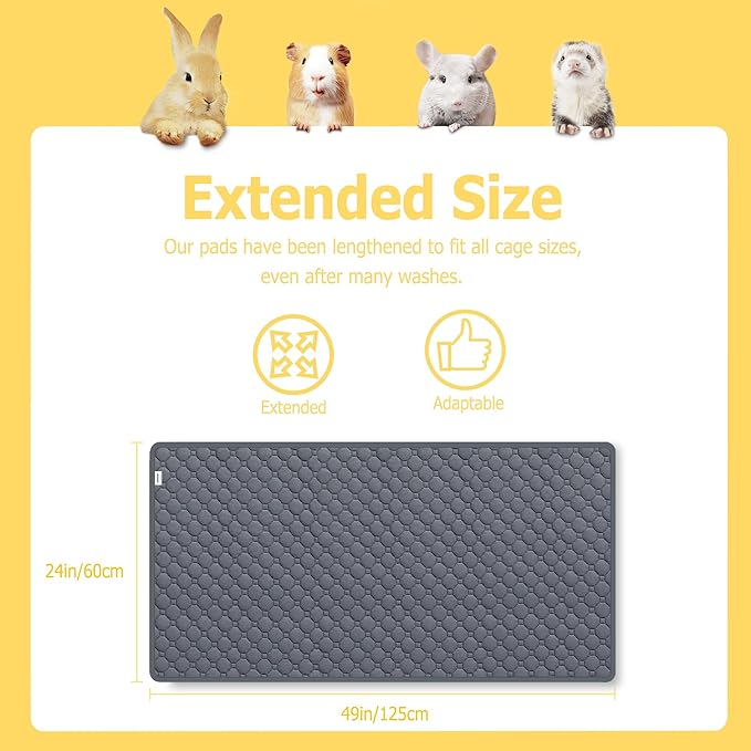 Guinea Pig Bedding, 49x24in 2 Pack Washable Guinea Pig Cage Liners, Waterproof Reusable & Anti Slip, Super Absorbent Guinea Pig Pee Pad for Midwest Cage, Small Animal, Rabbit, Bunny, Brown Flower