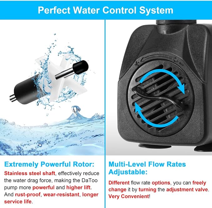 DaToo 160GPH 10W Submersible Water Pump Fountain Pump Ultra Quiet For Aquariums Fish Tank Pond Fountain Statuary Water Feature Hydroponics