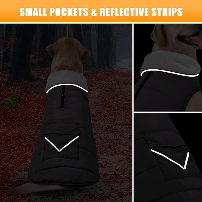 iBuddy Dog Winter Jacket for X-Large Dogs, Easy on Dog Snow Coat Velcro Waterproof Pet Puffer Coat with Harness Hole Adjustable Reflective Quilted Pet Cold Weather Vest Wind-Poof for Boy Male