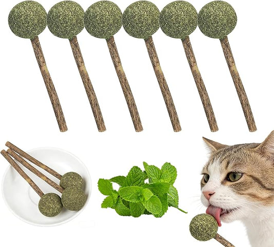 UBIETY Catnip & Silvervine Lollipops for Cats (6 Pack) - Natural Catnip Ball Toys with Silvervine Sticks, Interactive Cat Chew Toys for Indoor Cats, Play & Relaxation Treats