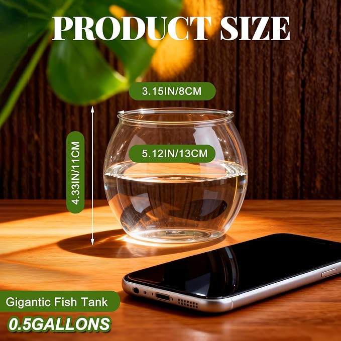 0.5 Gallon Plastic Fish Tank Large Bowl Shatterproof with Crystal Clear Clarity for Terrarium, Flower Vase Centerpiece Gift for Fish Lovers (Round)