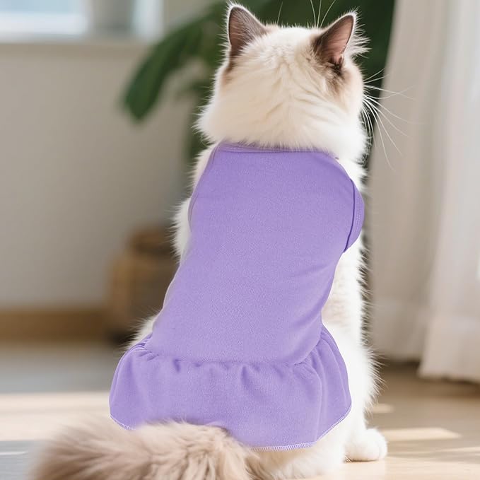 2 Pcs Dog Dresses Cat Skirt Solid Color Dog Clothes Summer Sleeveless Puppy Girl Clothes for Small Pet Dogs Cats (Pink,Light Purple, Large)