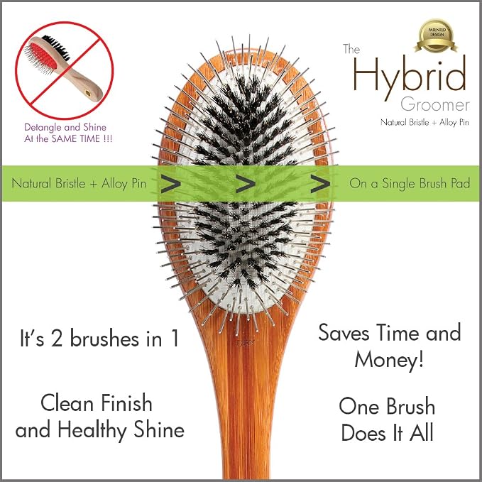 BASS Brushes THE Hybrid PET Groomer Oval Brush, Bamboo-Dark Finish, Small