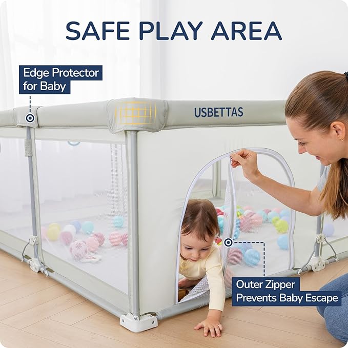 Foldable Baby Playpen, 1-Minute Setup, Lightweight Portable Playpen with Carry Bag, 50"x50" Indoor Outdoor Safty Play Yard for Babies & Toddlers, Beige