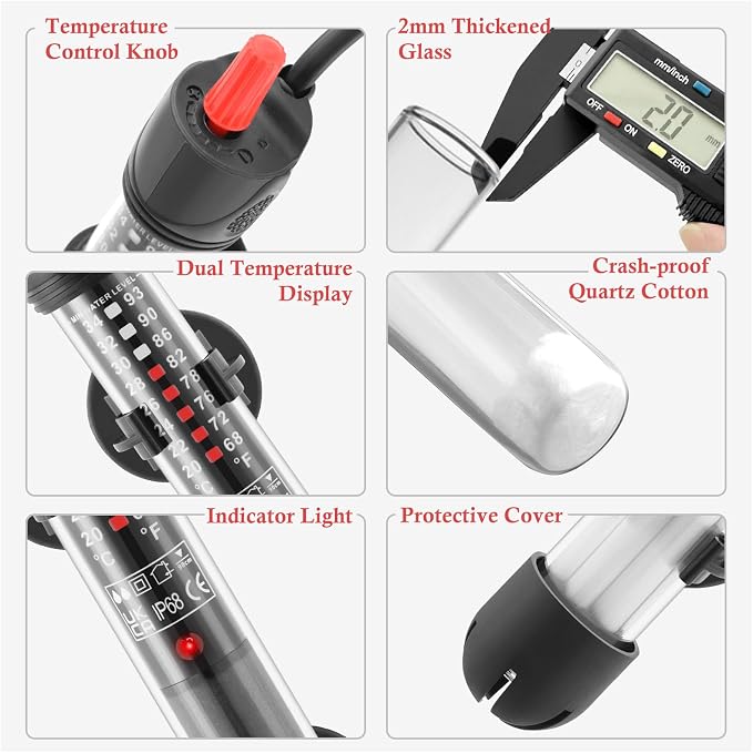 Aquarium Heater 50W 100W 300W, Submersible Glass Fish Tank Heater for Fresh and Salt Water (50W)