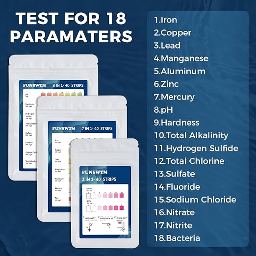 Home Water Testing Kits for Drinking Water: 18 in 1 Well Water Test Kit 200 Strips with 5 Tests for Bacteria to Detecting Fluoride Hardness Iron, etc, BLUE | Completed Water Testing Kits for Drinking Water Home Well Tap Water, Detect 18 parameter Lead ...