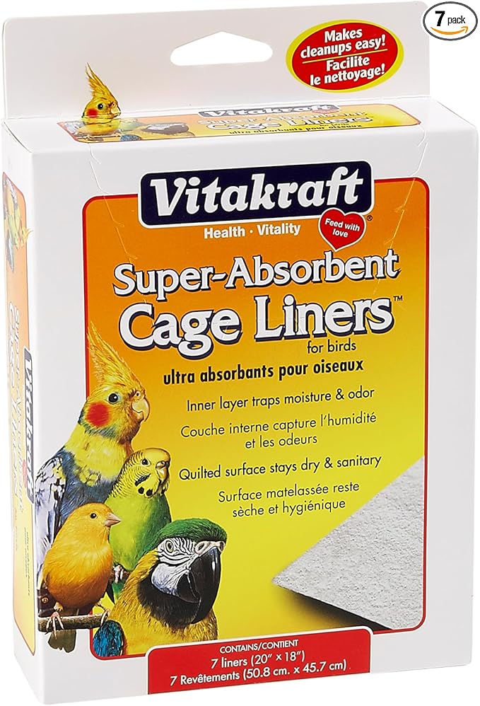 Vitakraft Cage Liners for Birds - For Parrot, Parakeet, Conure, and Cockatiel Cages White 20" X 18" 7 Count, Premium Absorbent Liner