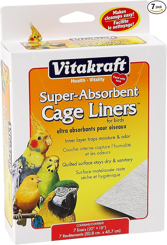 Vitakraft Cage Liners for Birds - For Parrot, Parakeet, Conure, and Cockatiel Cages White 20" X 18" 7 Count, Premium Absorbent Liner