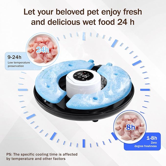 Automatic Wet Food Cat Feeder, Auto Refrigerated Wet Foods Feeder for Cats Dogs 6 Meal Timed Fresh Foods Dispenser with 2 Ice Packs Automatic Cat Dog Food Stainless Steel Bowl for Kitty Puppy Cat Dog