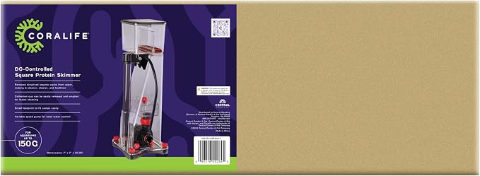Coralife Aquarium Fish Tank Marine Salt Water DC-Controlled Variable Speed Square Protein Skimmer, Up To 150 Gallons