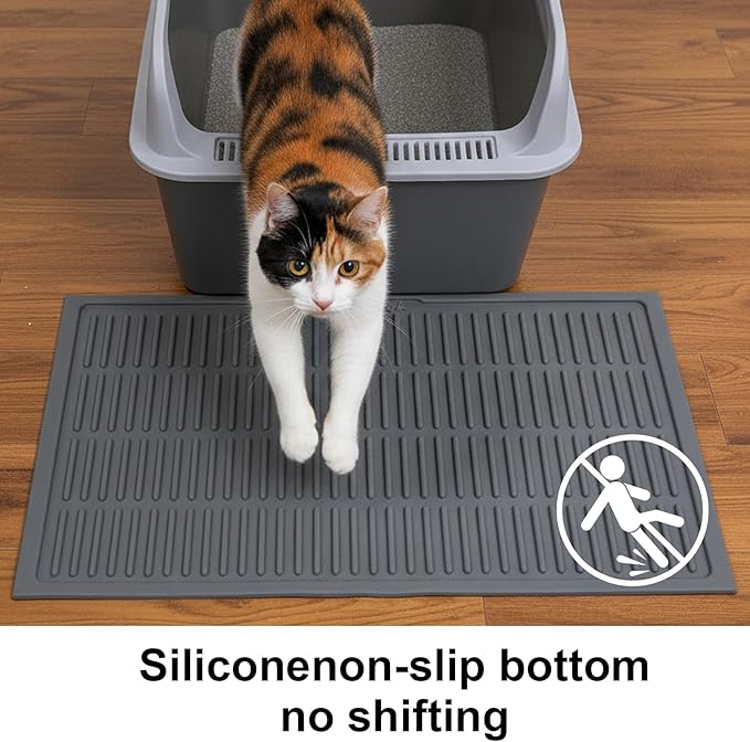 Silicone Cat Litter Mat with Deep Grooves - Waterproof & Easy-Rinse Design Traps Litter to Keep Floors Clean and Save You Cleaning Time