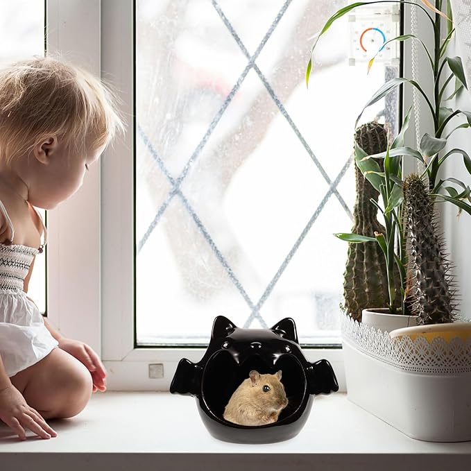 Ipetboom Ceramic Hamster Hideout Bat Shape Cooling Nest for Small Pets Perfect for Hamsters Gerbils and Chinchillas - All Season Use
