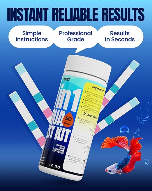 Aquarium Test Strips - 8-in-1 Aquarium Water Test Kit: Fish Tank Testing Kit for Freshwater & Saltwater, 50 Strips,Fast & Accurate Ammonia, pH, Hardness, & More， Lead Water Test Kit for Ponds