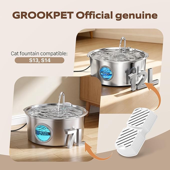 GROOKPET Dog Water Fountain Filters: 12 Dog Fountain Filters - Pet Water Fountain Filters Replacement - Including 6 Filters + 6 Sponges - Suitable for GROOKPET Dog Water Fountain for Large Dogs