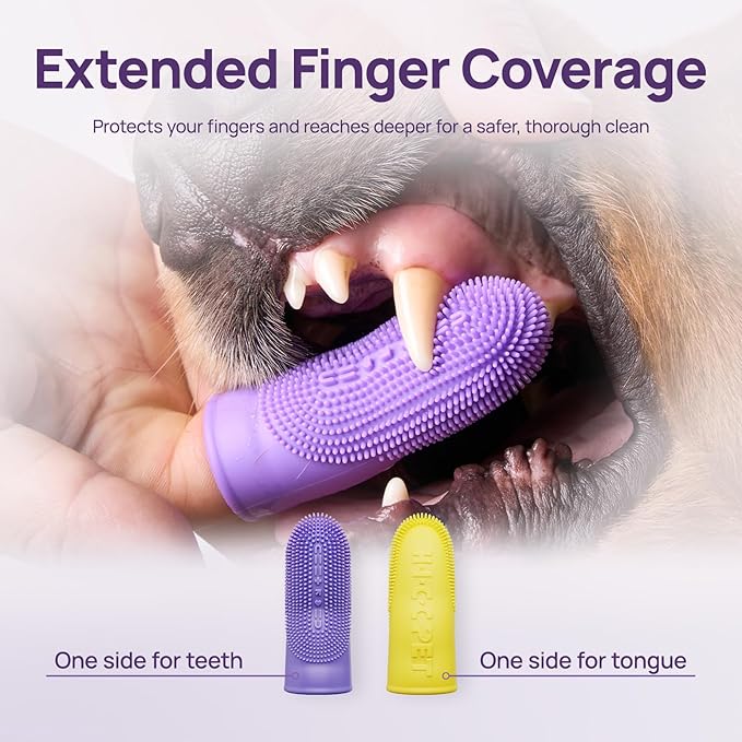 HICC PET Dog Toothbrush, Anti-Slip Dog Tooth Brushing Kit, Dog Finger Toothbrush for Plaque and Tartar Cleaning, Dog Teeth Cleaning for Small & Large Pets, Safer & Softer Liquid Silicone, 4-Pack