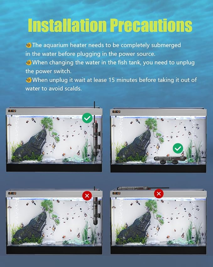KINGYEENUO 50W Aquarium Heater, Submersible Temperature Adjustable Aquarium Heater, for 10-20 Gallons Tank, Betta Turtle/Fish Tank Heater, Built-in Thermostat Control, with Extra Sucker Cup