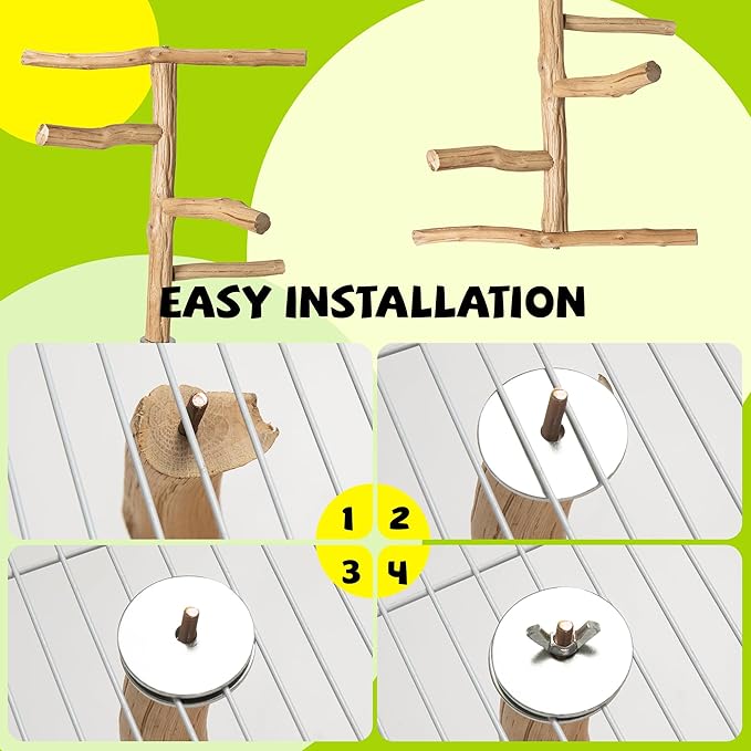 Natural Wood Bird Perch for Top of Cage, Cage Top Perch Play Stand for Parakeets, Cockatiels, Lovebirds and Small Conures, Multi-Level Training Branch for Small Medium Birds