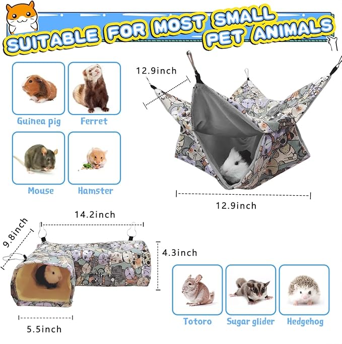 EAEDMY Guinea Pig Ferret Rat Corner Tunnel and Hammock, Safe Construction, Suitable for Small Pets, Easy to Clean, Convenient Installation