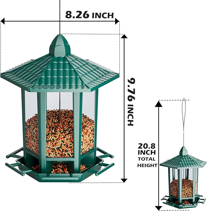 Birdream 2 Pack Bird Feeders for Outdoor Hanging, Retro Pagoda Design Fun Installation Bird Feeder, Attracting Wild Birds Chickadees Goldfinches Cardinals Finches and Sparrows - Green