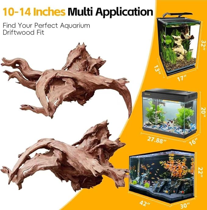 EFFIELER Natural Driftwood for Aquarium Decor – Unique Size Real Wood Branches for Fish Tank, Reptile Habitat, Terrarium, Hermit Crab, Shrimp Tank (11-14 INCH 2-Pack, Mopani Driftwood) | Aquarium & Terrarium Compatible Unique Organic Shapes