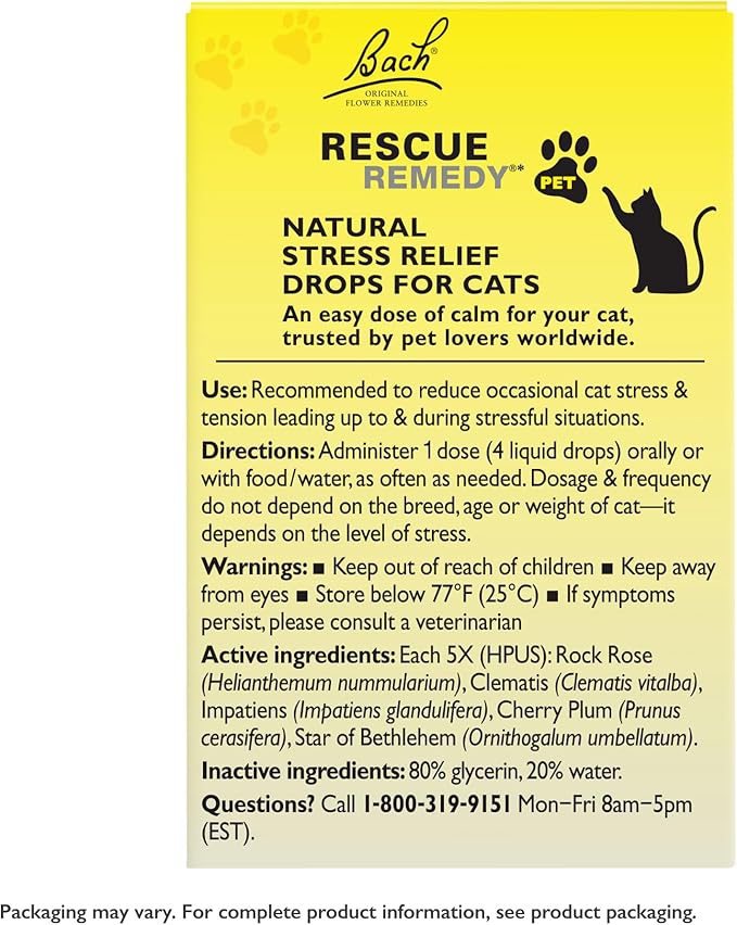 Bach Rescue Remedy Pet Dropper for Cats - 10 mL, Pack of 2 - Stress & Tension Support for Cats Natural Flower Essences - Sedative-Free, Homeopathic Liquid Formula - for All Breeds, Ages & Weights
