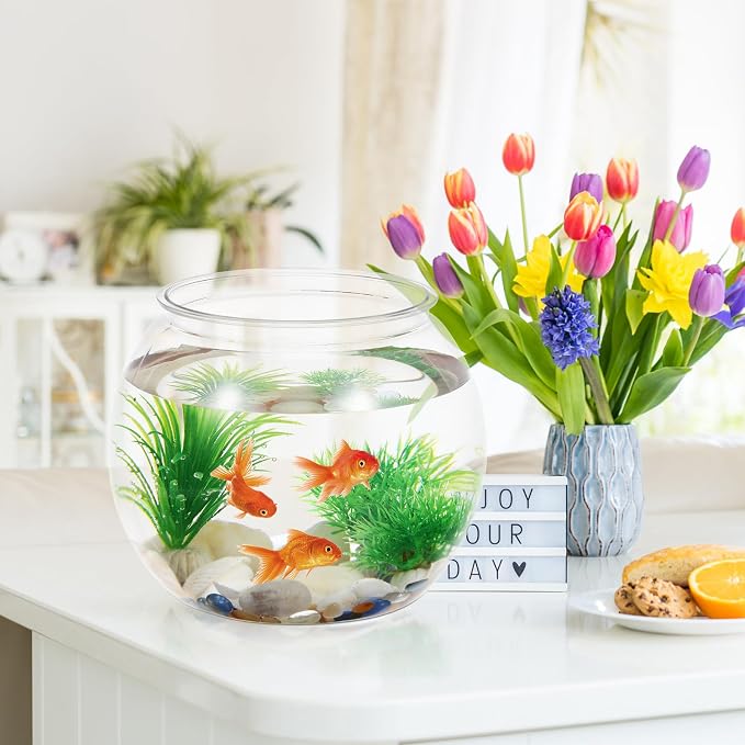 1 Gallon Plastic Fish Bowl, Shatterproof Clear Round Goldfish Betta Tank, Small Bubble Bowl Vase for Centerpiece, Candy Jar, Carnival Game & Party Drink Container
