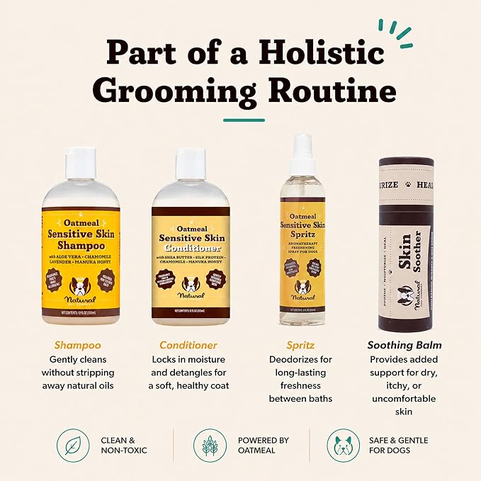 Natural Dog Company Sensitive Skin Dog Deodorizing Spray: Ideal with Sensitive Skin Dog Shampoo, Long Lasting Dog Perfume, Dog Spray Deodorizer, Neutral Scented Dog Spray with hints of Lavender, 8 oz
