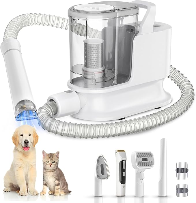 YOOHI Dog Grooming Kit & Dog Grooming Vacuum, 12Kpa Suction Pet Vacuum Grooming Kit with Low Noise, 3 Suction Mode, 2L Capacity, 5 Pet Grooming Tools for Shedding Cat Hair, Home Cleaning